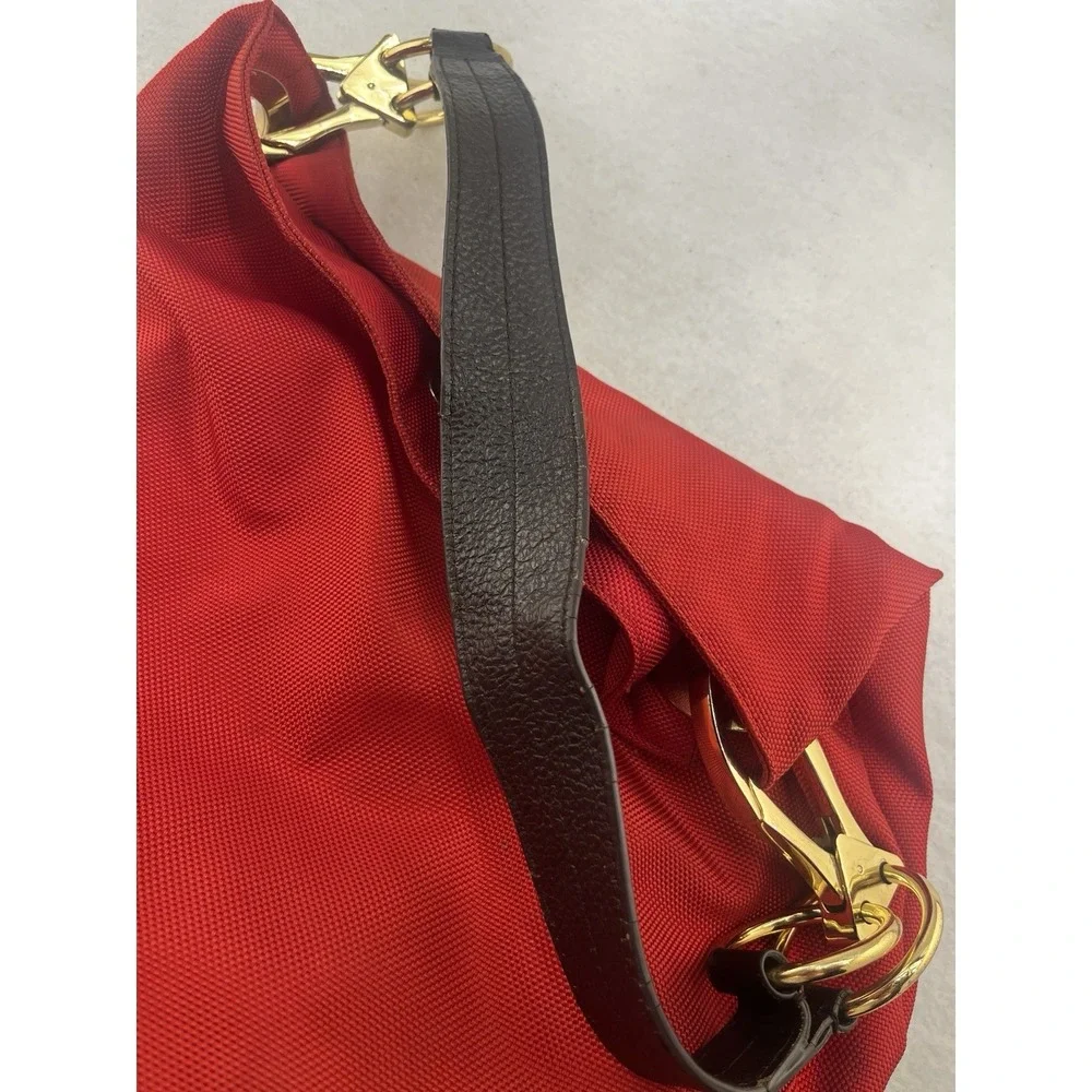 JPK Paris 75 Red Hobo Bucket Shoulder Tote Bag Women's Nylon Leather Strap